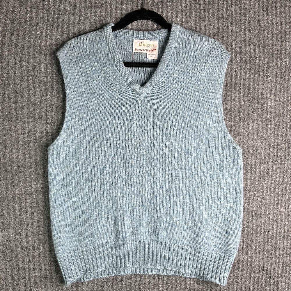 Vintage Jantzen Scotch Tumbler Vest Mens Acrylic Golf Grandpa Size Large‎ Blue